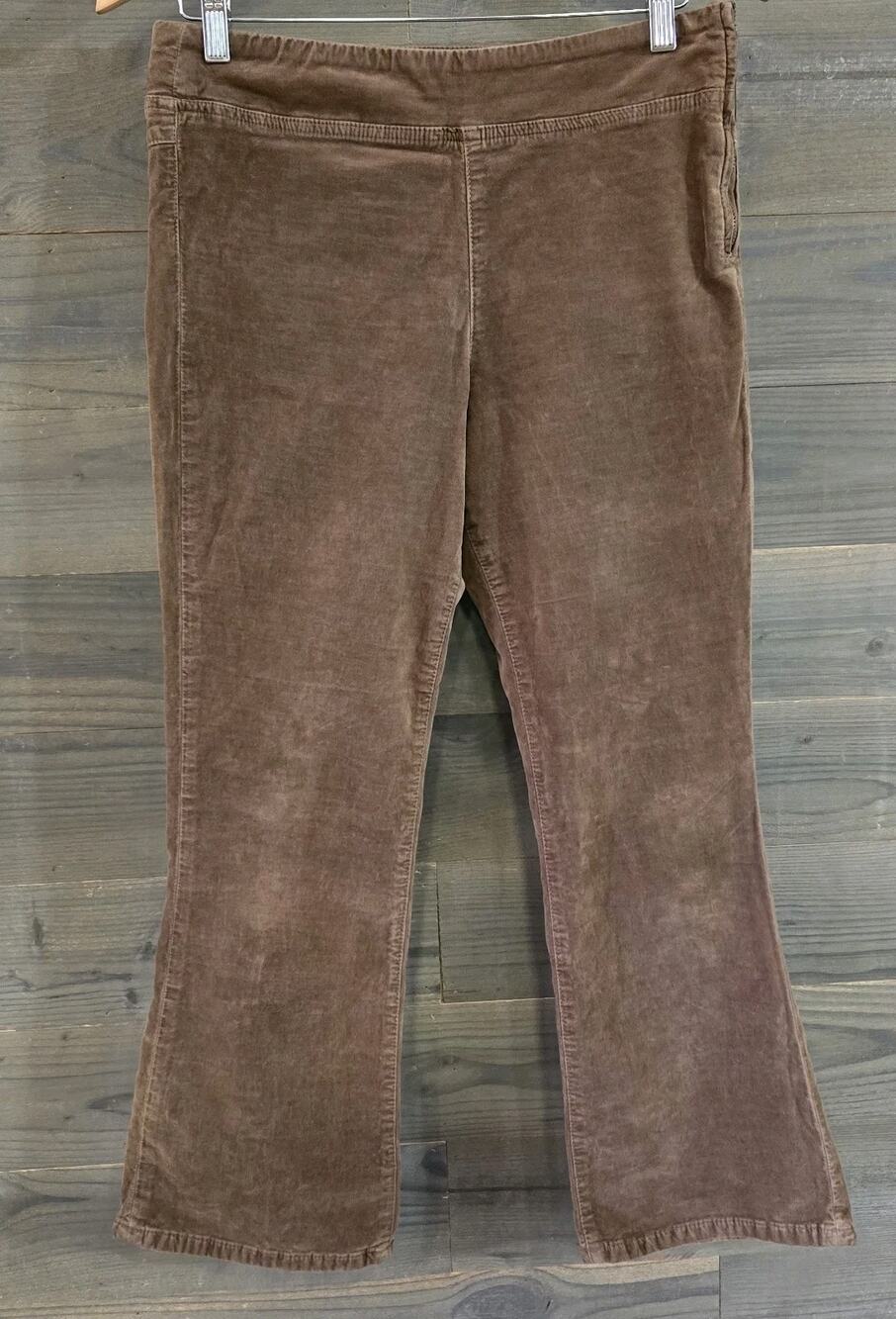 Free People Women’s Brown Velvet Flare Cropped Pants Zip Pockets Size S/P
